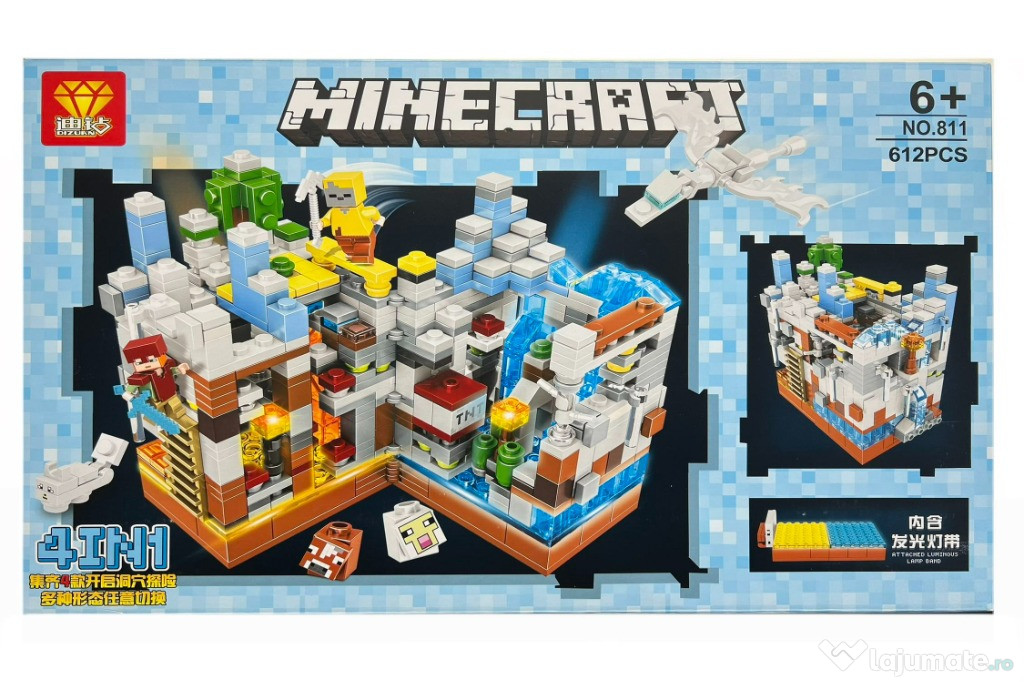 Set de constructie Minecraft cu lumini, 612 piese tip lego