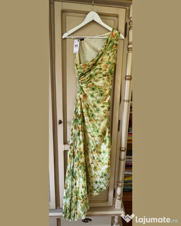 Rochie asimetrică plisată midi, de vară