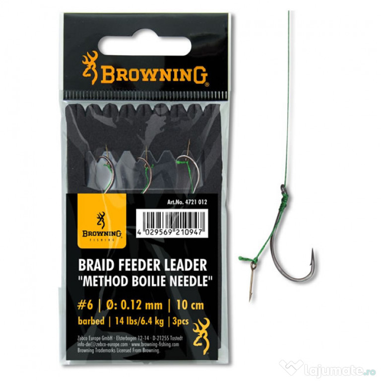 Carlige Legate Browning Braid Feeder Leader Method Boilie Needle, Nr.