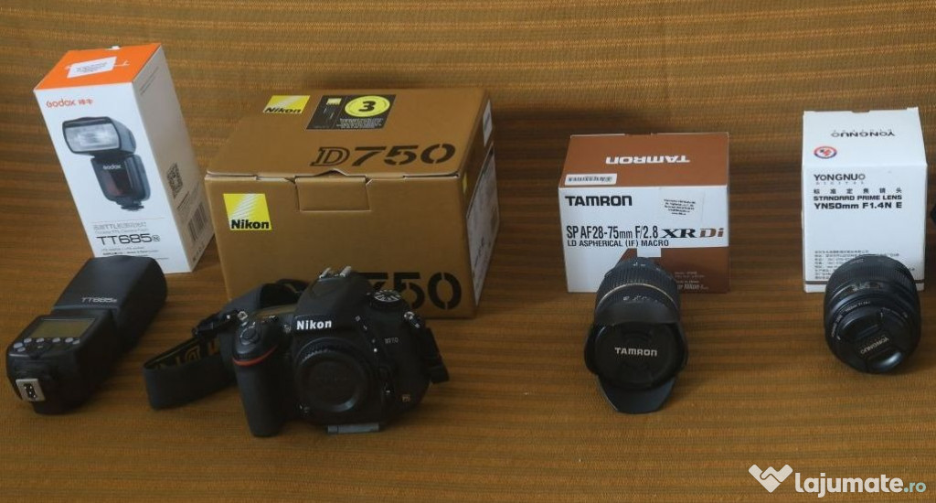 Vand Nikon D750 + 2 obiective + blitz dedicat - 5.000 lei