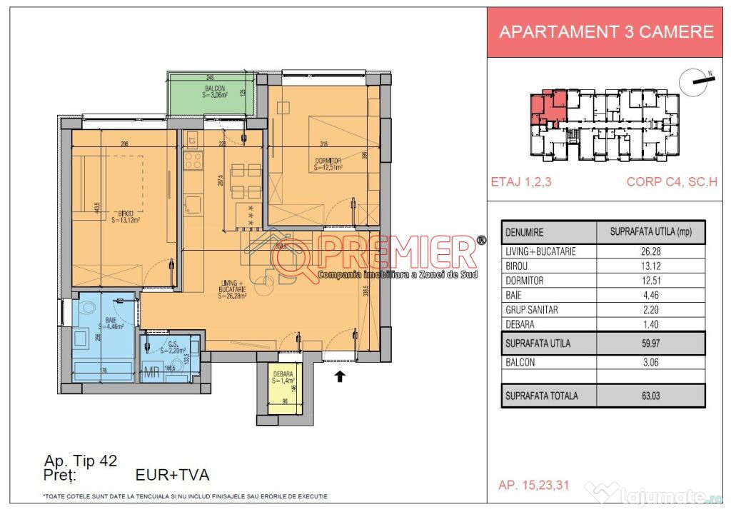 Reducere 9% la apartament 3 camere in Popesti Leordeni