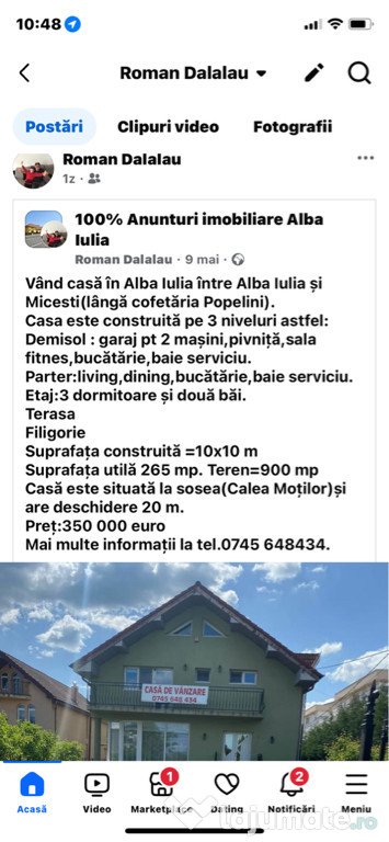 Casă pe trei nivele Alba Iulia în cartierul Cetate Str.Calea Moților