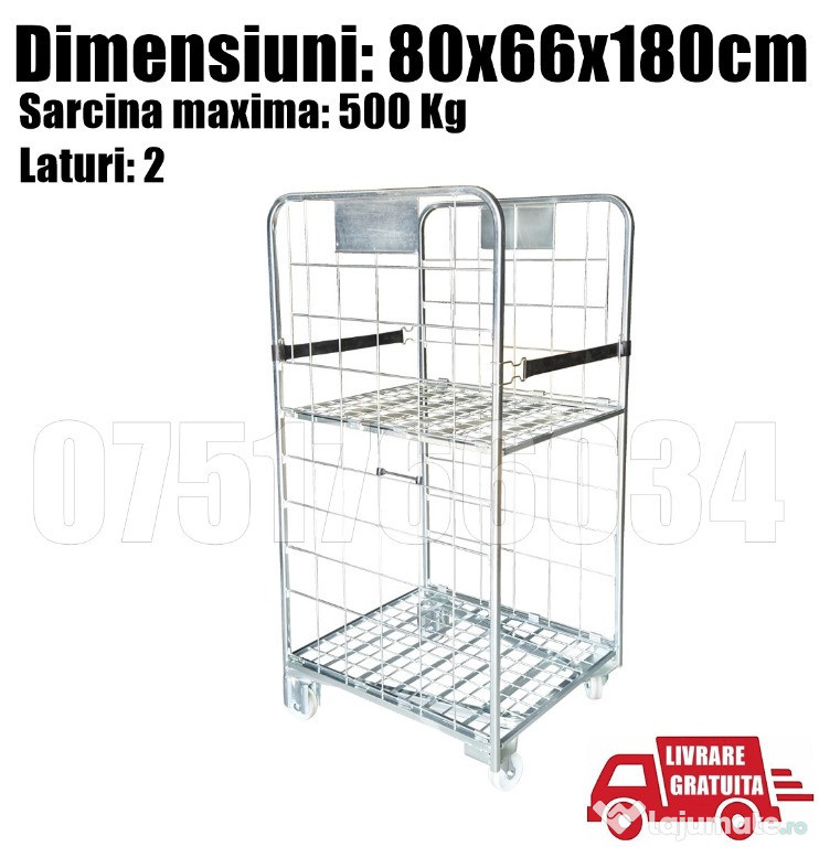 Carucior Depozitare 2 Laturi Tip Container 500Kg + Livrare GRATUITA !