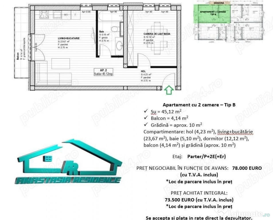 Direct proprietar dezvoltator - Giroc (str. Poenitei) - ap. 2 camere