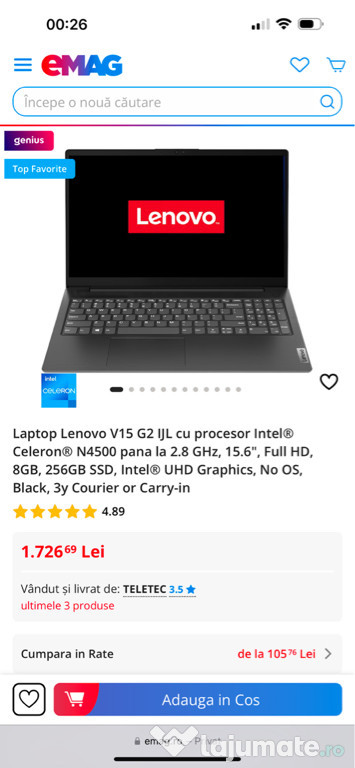 Laptop Lenovo V15 G2 IJL în stare foarte bună