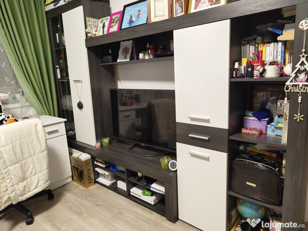 Mobila living/sufragerie alb -negru