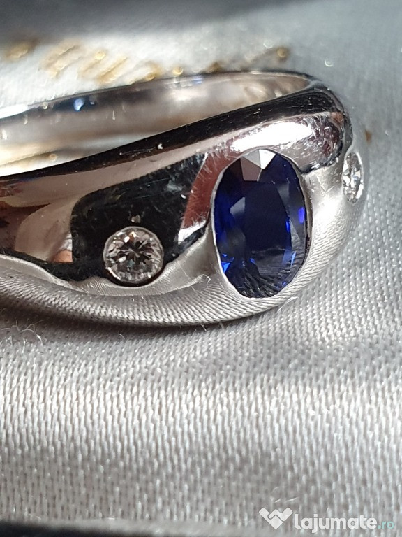 Raritate Ghiul GYPSY aur masiv cu safir CEYLON si diamante naturale VS