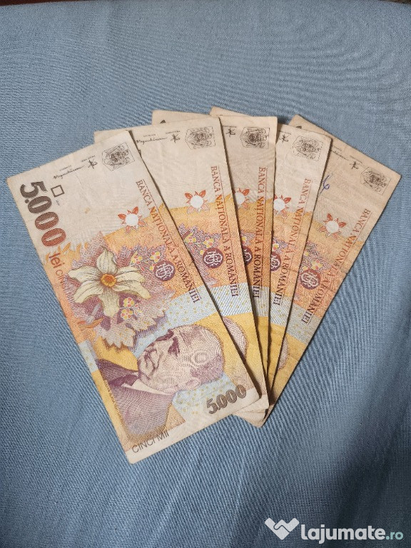5 bacnote de 5000 de lei din 1998 cu Lucian Blaga