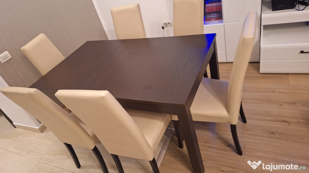 Vând masa+6 scaune-masa dining extensibila Bjursta IKEA+6 scaune Bej