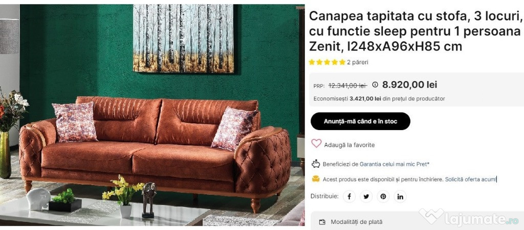 Vand canapea tapitata cu stofa, extensibila
