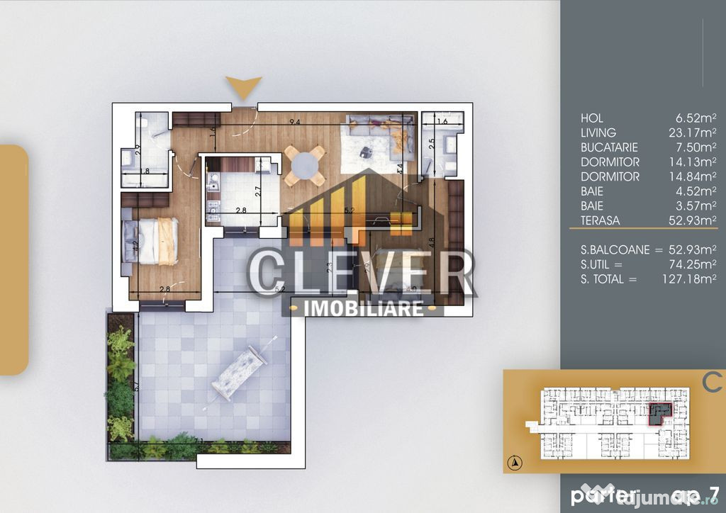 3 Camere-Terasa generoasa-700m Metrou N. Teclu Pallady