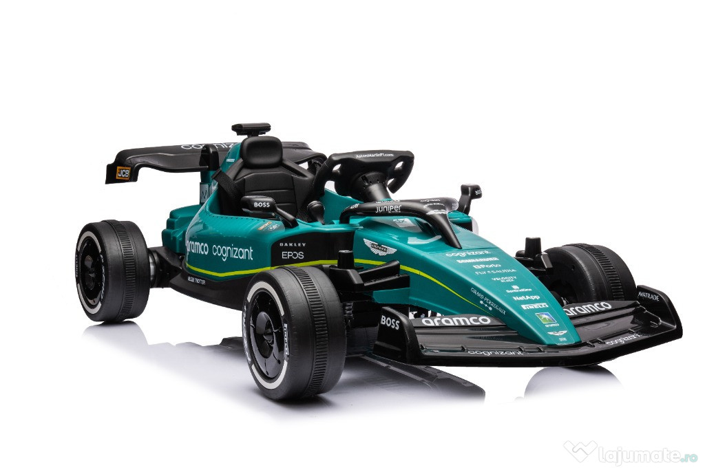 Masinuta electrica Formula 1 Aston Martin 24V, roti moi, scaun tapitat