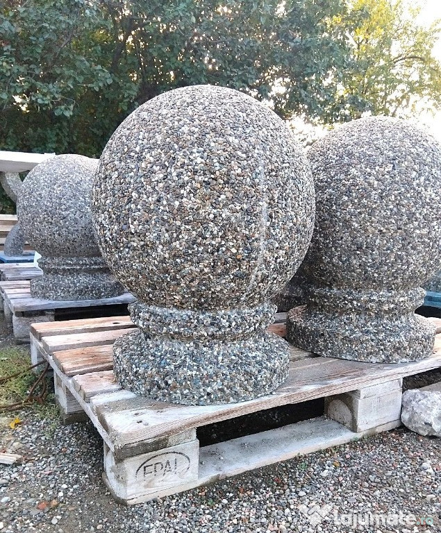 Bolard rotund cu picior din beton si piatra naturala 45 cm