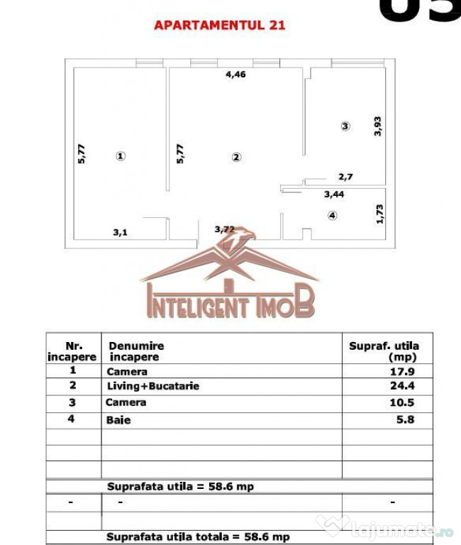 Apartament modern 3 camere de vânzare, 58.6 mp utili, zo...