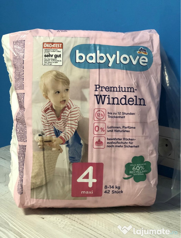 Scutece Babylove premium numărul 4, 42 buc, 8-14 kg