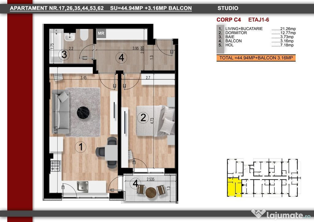 Studio -2cam la aprox. 15min metrou Leonida sau Berceni