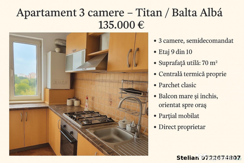 Apartament 3 camere – Titan / Balta Albă 135.000 €