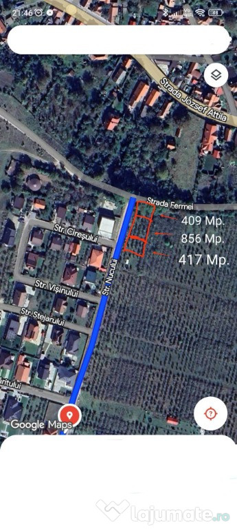 De vânzare terenuri intravilane pe strada Nucului în Sfântu Gheorghe