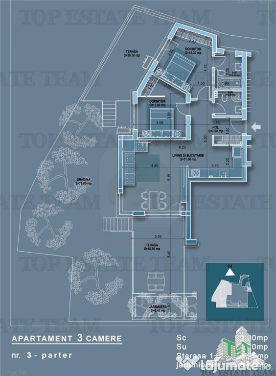 Apartament 3 camere cu terase si gradina, adiacent metrou Ob