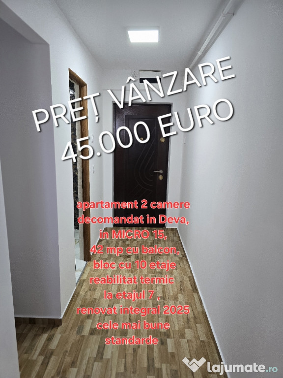 VAND APARTAMENT 2 camere decomandat 42mp cu 1 071,5€/mp in DEVA