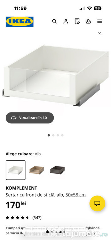 Ikea KOMPLEMENT Sertar cu front de sticla, alb, 50x58 cm