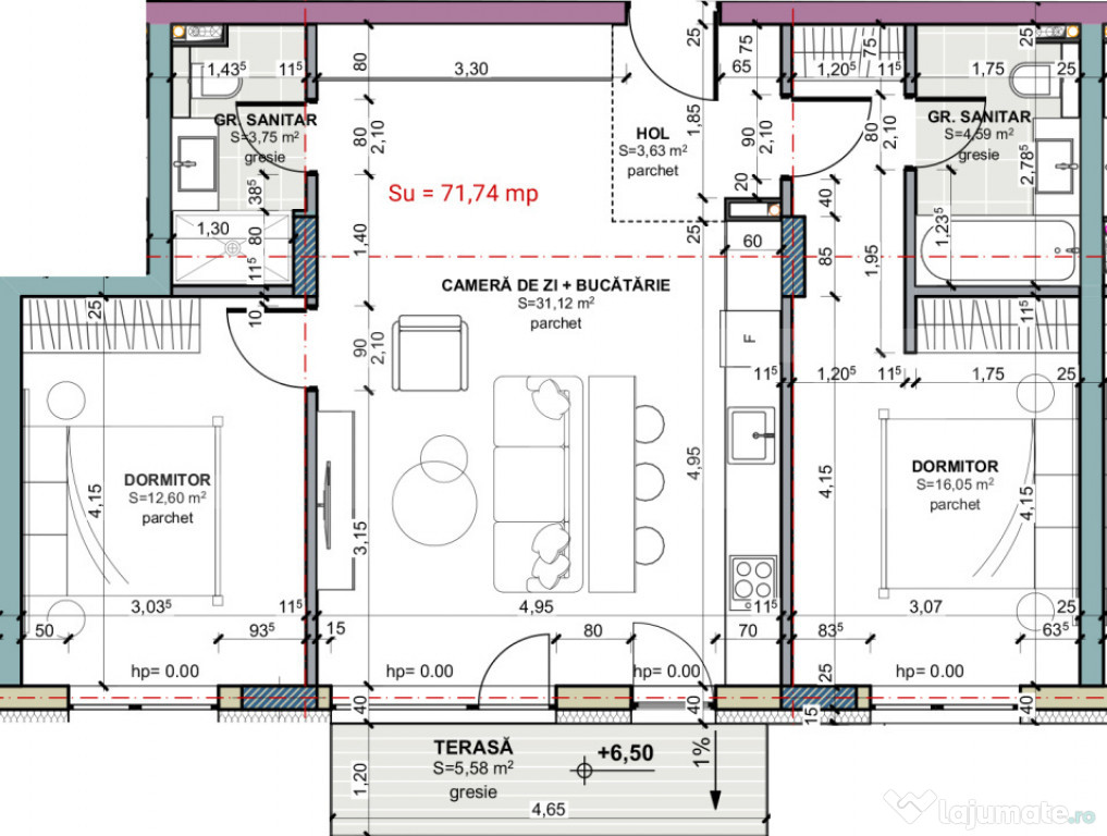 3 camere, 2 bai, etajul 2, comision 0, TERRA Oasului