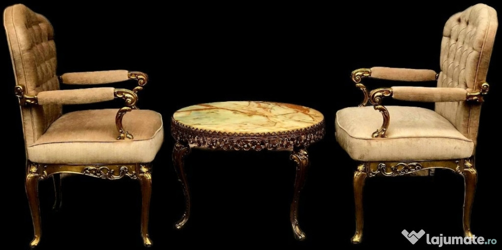 Set de cafea,din bronz masiv și marmură