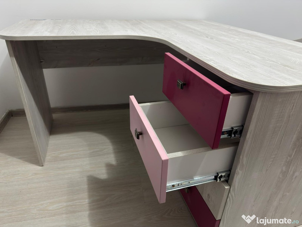 Set mobilier cameră tineret – pat + birou în L, stare bună