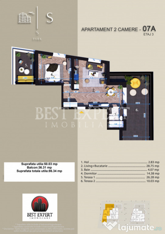 2 Camere Zona Linistita -acces rapid STB-5 Min