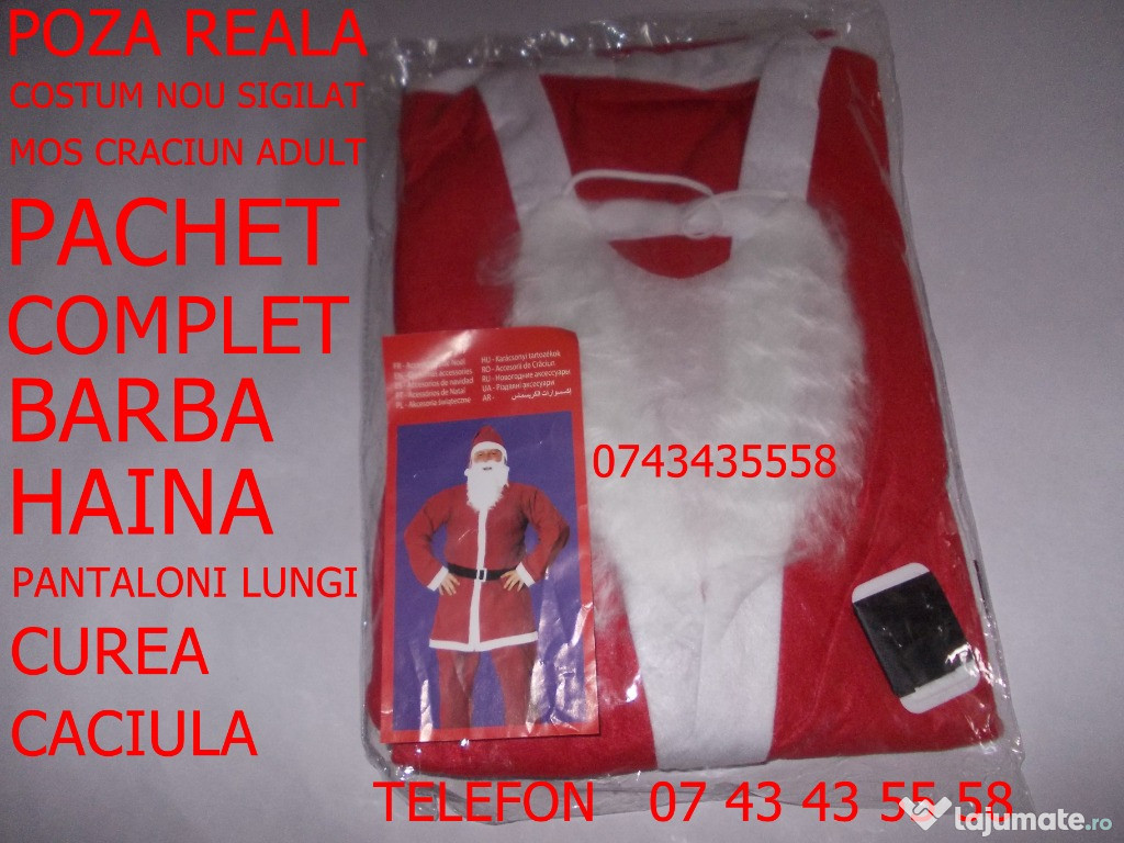 Costum MOS CRĂCIUN adult,pachet cu Barba Haina Pantaloni Caciula Curea
