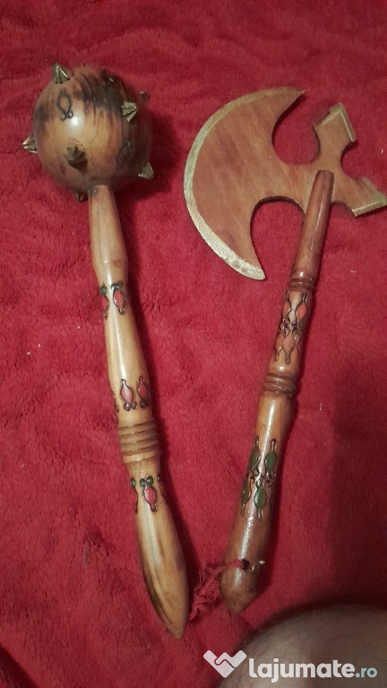 Vand 2 piese de colectie vintage din lemn - buzdugan si secure