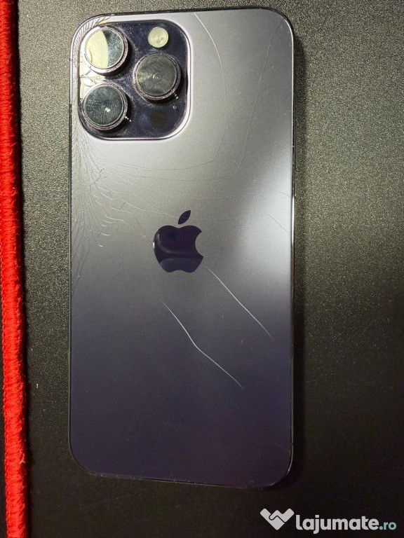 Vand iPhone 14 Pro Max mov - 128 GB - Baterie 85% - spate crepat