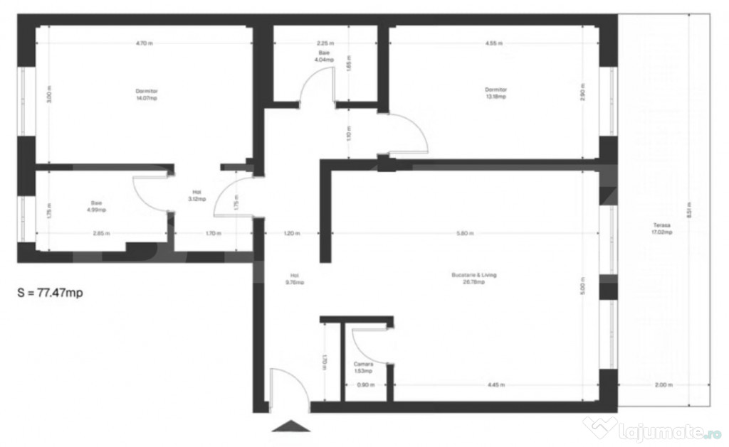 Apartament 3 camere, 77.47 mp utli+ grădină 17 mp utili, z