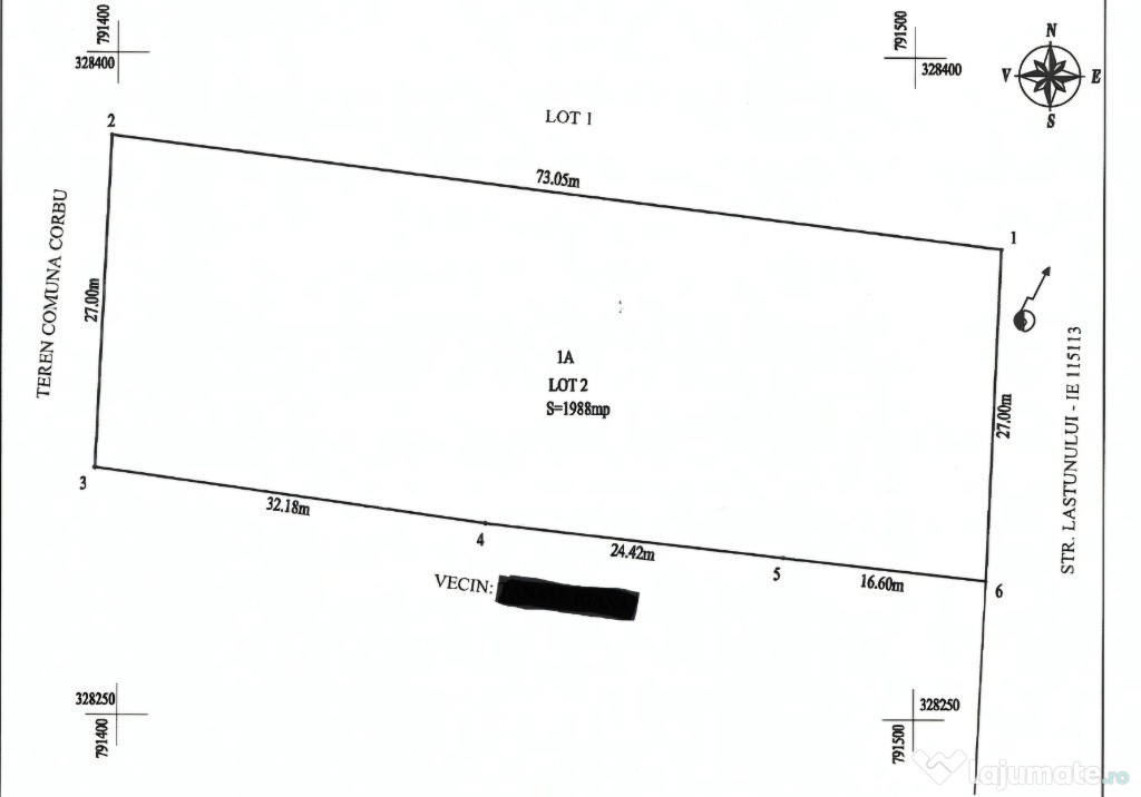 Teren intravilan 1.988 mp – Corbu, Str. Lăstunului