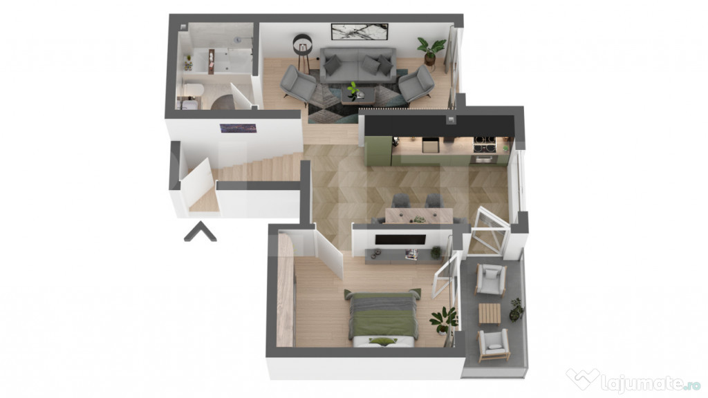 Apartament semifinisat, decomandat cu 2 camere, 44mp, in Apa