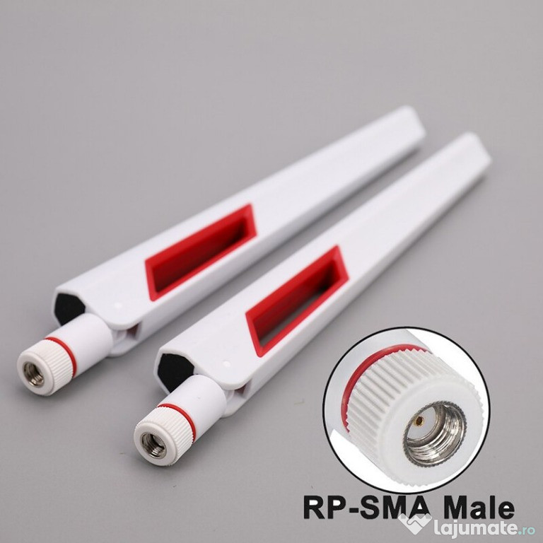Antene Router Wireless Sma Female AC 12 Dbi 2.4, 5, 5.8 Ghz Alb+Rosu