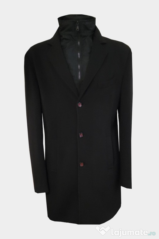 Vand Pardesiu Elegant cu Vesta, Barbati, CAPP 154, Slim Fit, Negru, 54