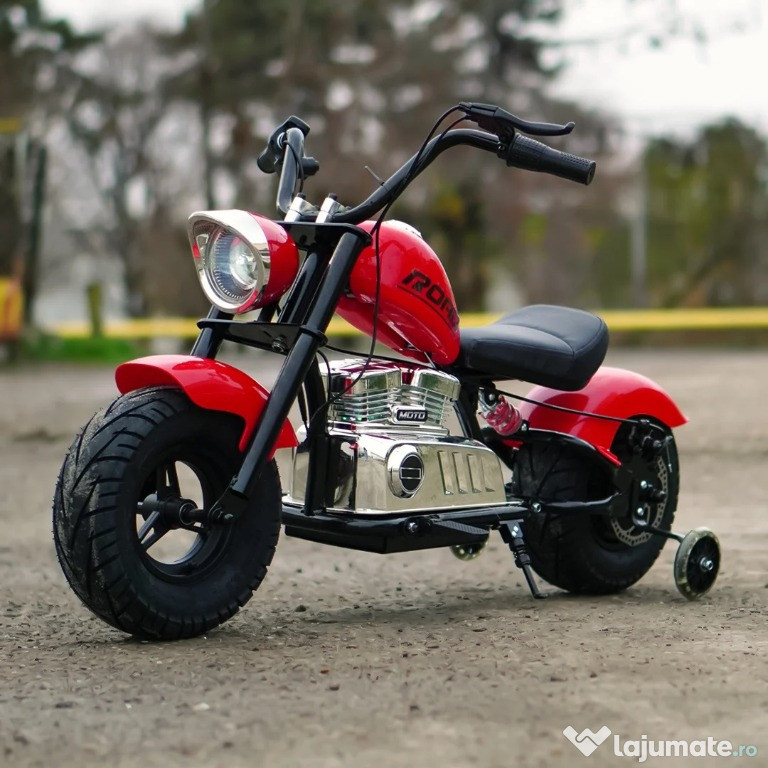 Motocicleta Kinderauto Old School, 300W, 24V, cu roti gonflabile RED