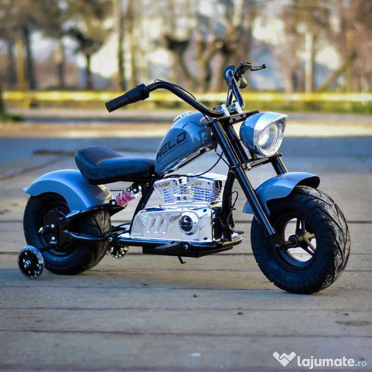 Motocicleta Kinderauto Old School, 300W, 24V, cu roti gonflabile Grey