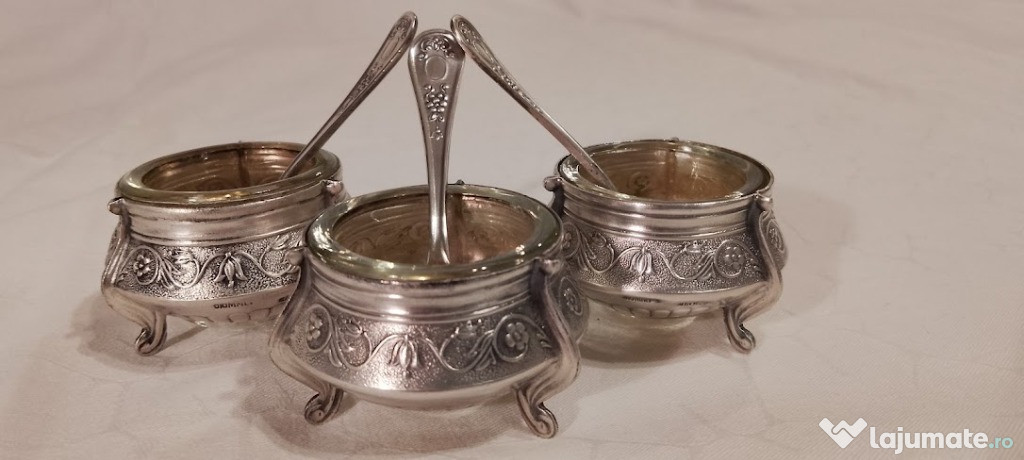 Set 3 Sărărițe Vintage URSS, Melchior Melchior placat cu argint și lin