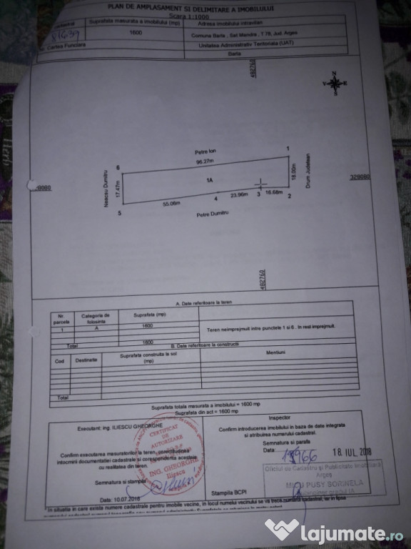 Teren intravilan 1600mp com.Barla jud.Arges