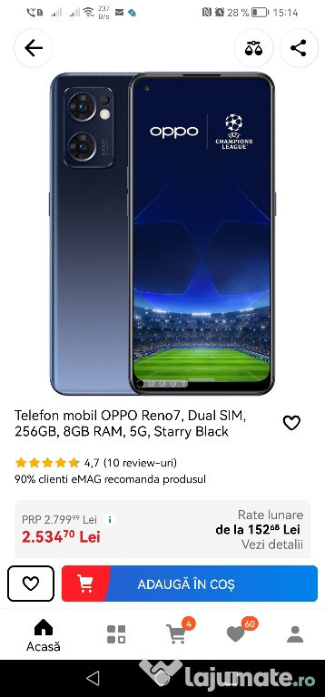 Vând OPPO RENO 7, 256 GB, 8 GB RAM, NOU cu GARANȚIE