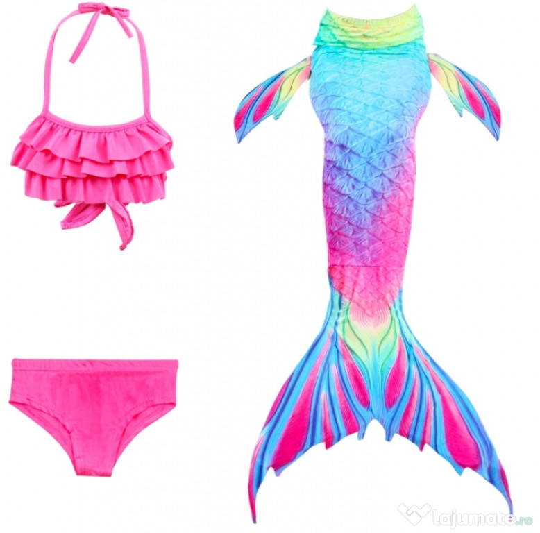 Set 3 piese Costum Sirena Ariel THK 9-10 ani, Rosu/Albastru, 140 cm