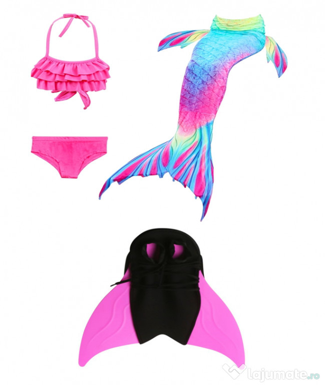 Set 4 piese Costum Sirena Ariel THK, Rosu/Albastru, 140 cm, 9-10ani