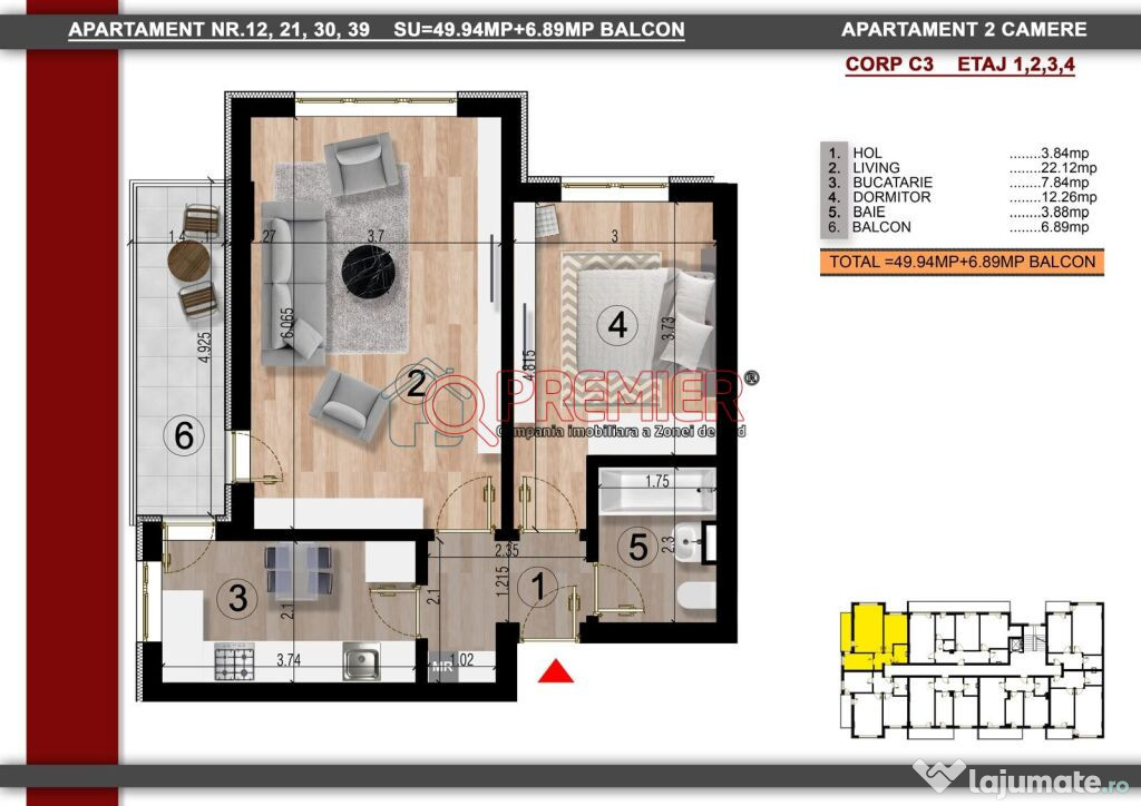 10 minute Metrou Berceni - 2 camere Decomandat - 67248 Euro