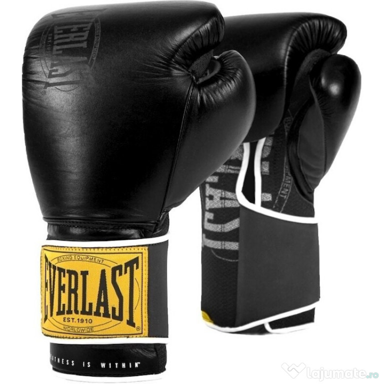 Manusi box din piele premium Everlast 1910 Classic 12oz, noi, negre