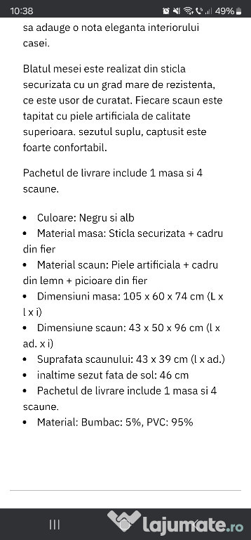 Set masa si scaune bucătărie, 5 piese