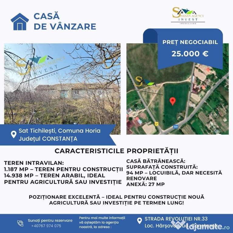 Casă bătrânească + teren intravilan de vânzare – Tichilești