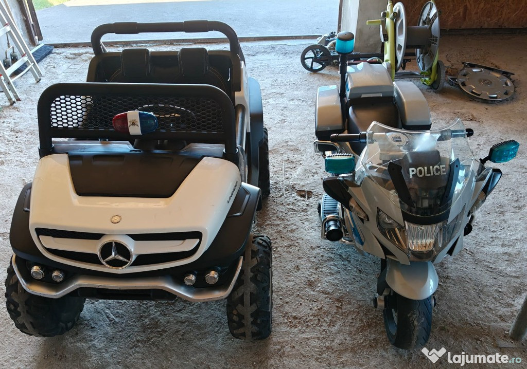 Gip Electric Mercedes Alb Și Motocicleta BMW de Politie Electrica pent