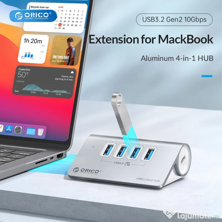 HUB USB 3.2 gen 2 Orico, 4 porturi tip A, aluminiu, 10 Gbps, nou